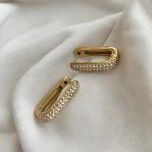 Crystal-Embellished Gold Rectangle Hoops