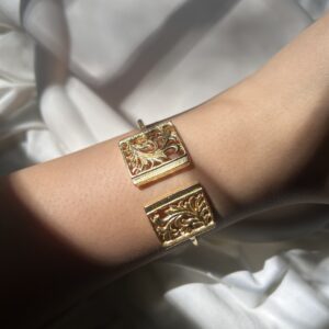 Floral Filigree Gold-Tone Cuff handcrafted brass Bracelet