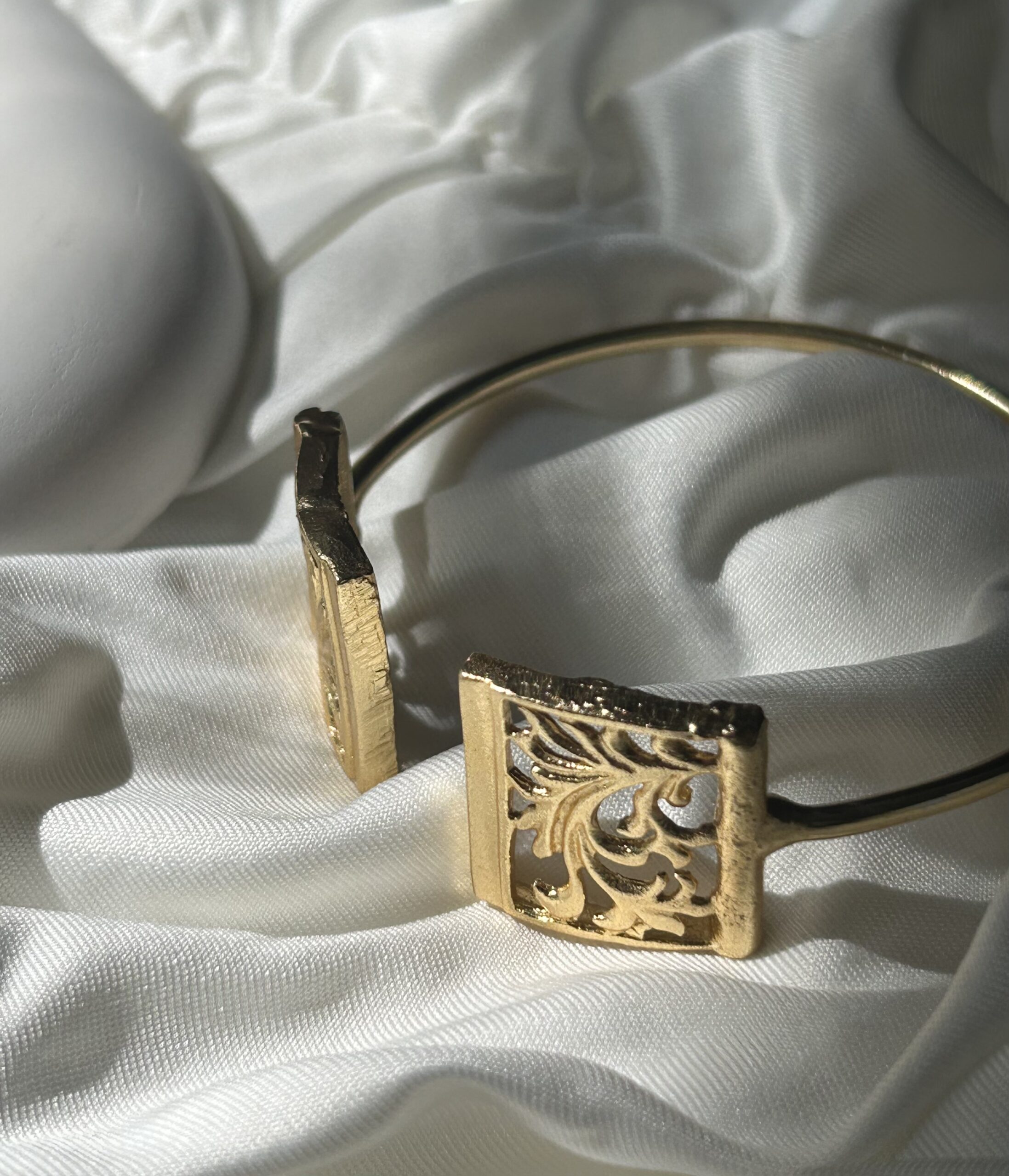 Floral Filigree Gold-Tone Cuff handcrafted brass Bracelet - Image 2