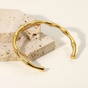 Golden Bamboo-Inspired Cuff Bracelet