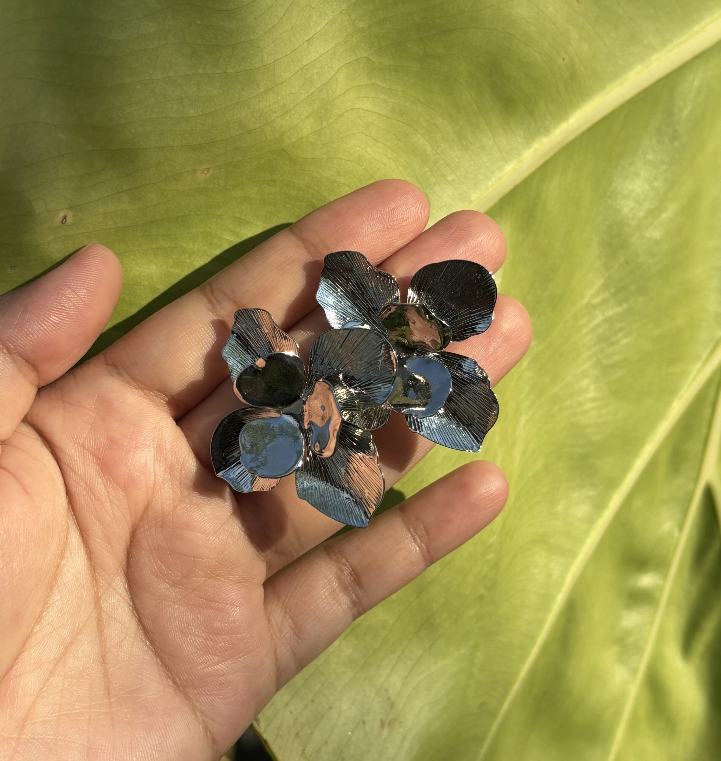 Midnight Bloom Metallic Floral Brooch