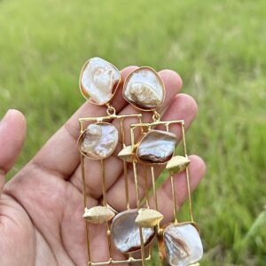 Modern Geometric Pearl Dangle Earrings