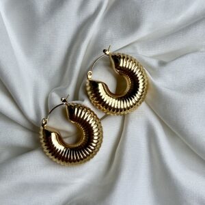Ribbed Dome Anti-Tarnish Gold Hoop Ea