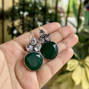 Emerald Green & Crystal Drop Earrings