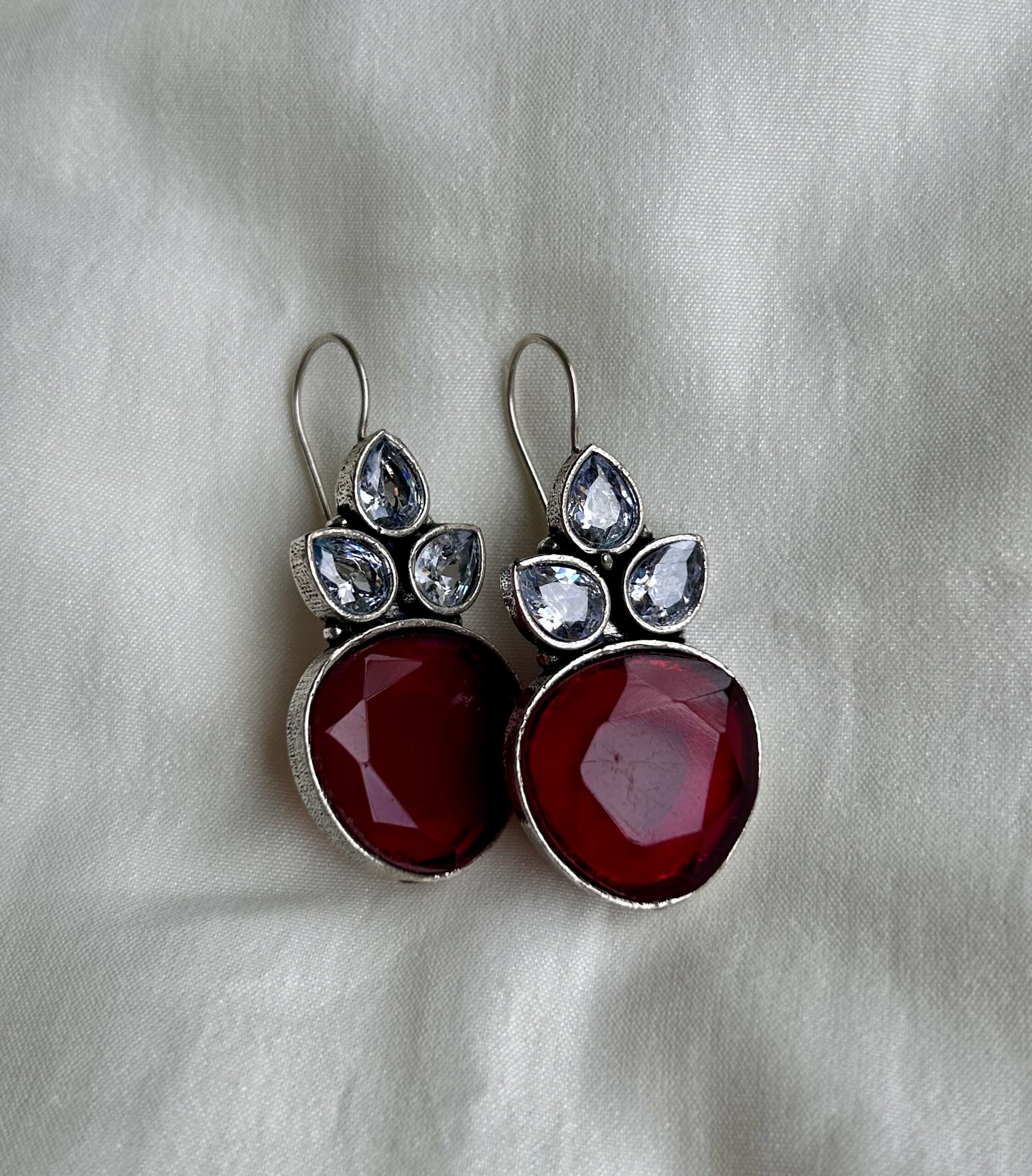 Elegant Ruby-Red & Crystal Teardrop Earrings