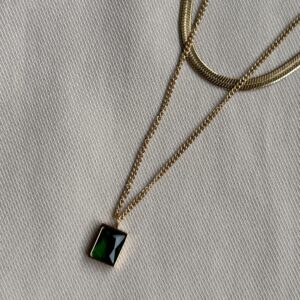 Gold-Layered Necklace Set With Green Gemstone